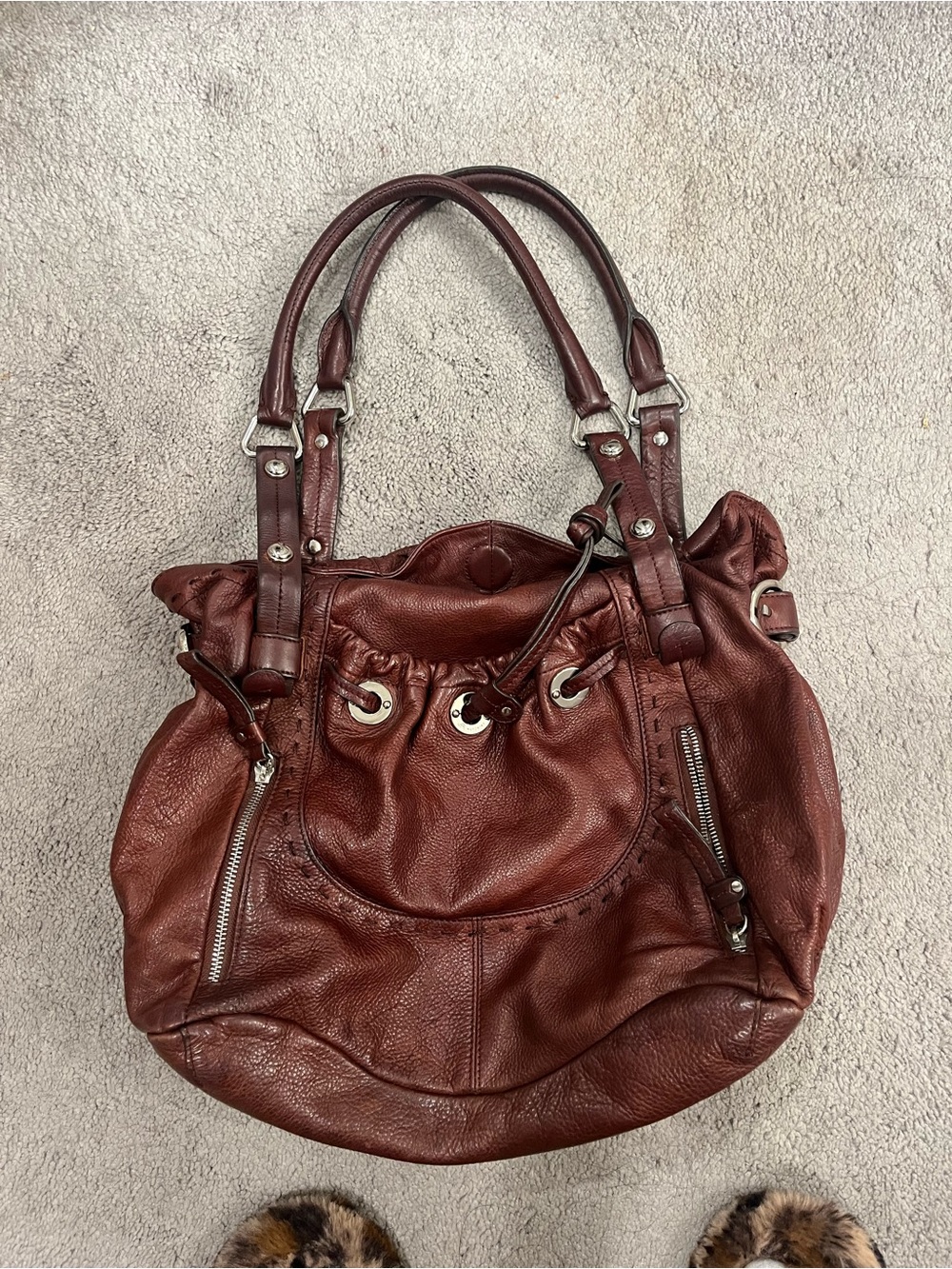 Y2K Makowsky Genuine Leather Brown Slouchy Handbag